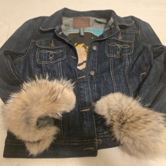 LRL LAUREN JEANS CO JACKET CUSTOM DESIGN WITH REAL COYOTE CUFFS ! sz XL/TG - Picture 4 of 8